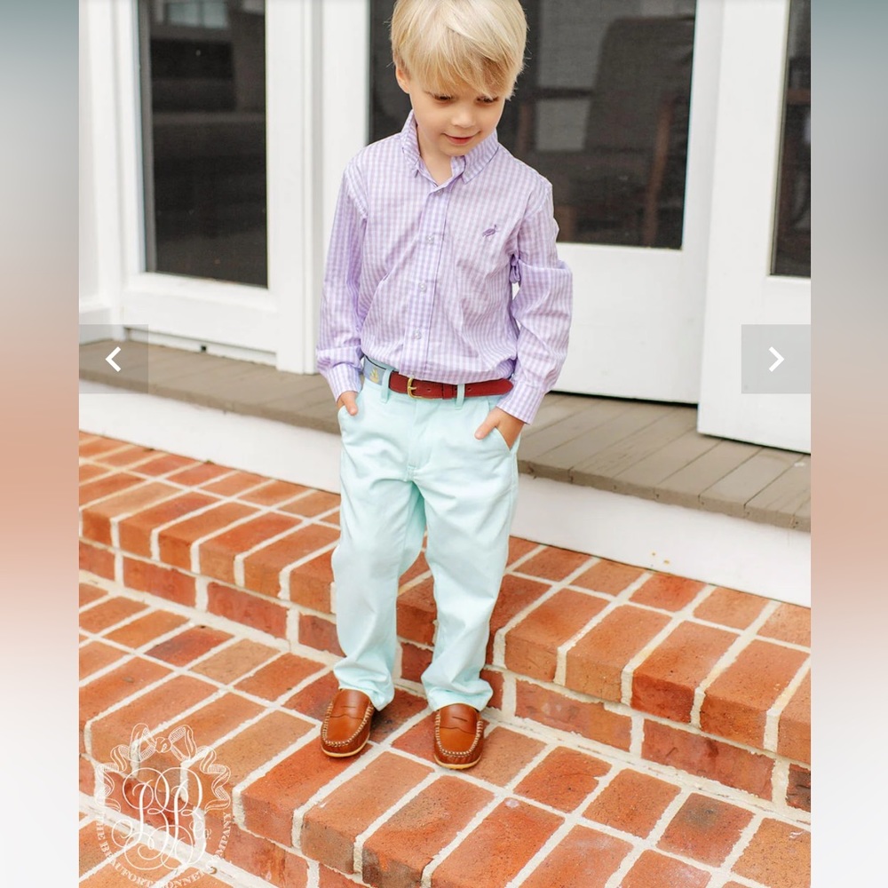 TBBC Sheffield Pants - Seafoam with Worth Avenue White Stork Sz 0-6m